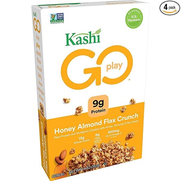 Go Breakfast Cereal, Honey Almond Flax Crunch, Non-GMO Project Verified, 14 oz Box (4 Boxes)