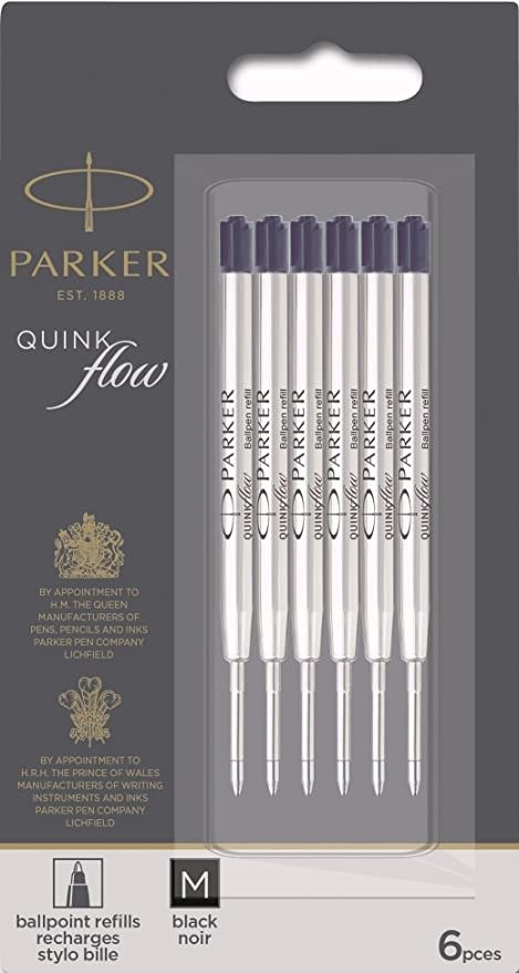 QUINKflow Ballpoint Pen Ink Refills, Medium Tip, Black, 6 Count Value Pack (2025154)