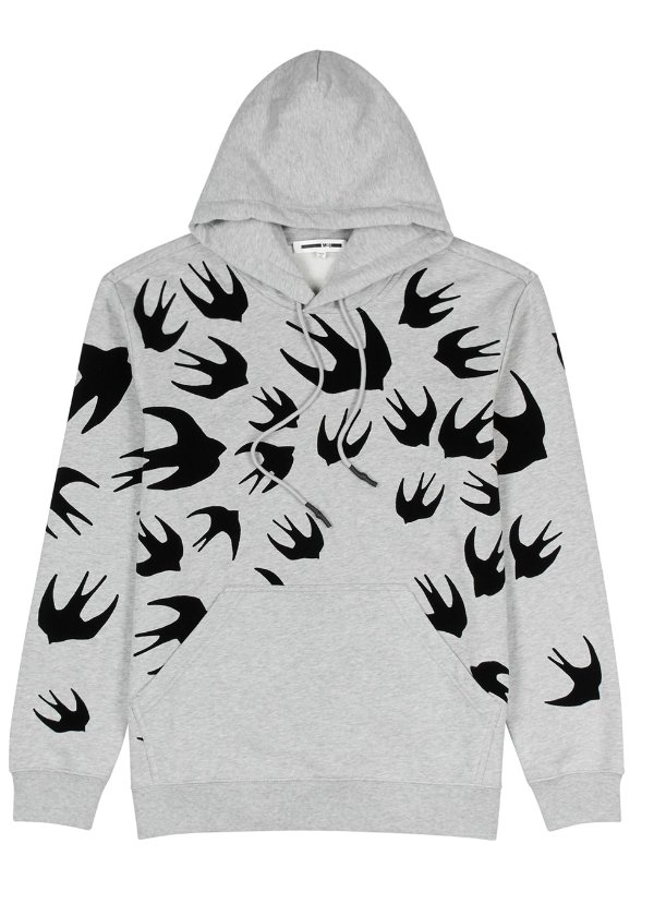 Swallow-print hooded cotton sweatshirt
