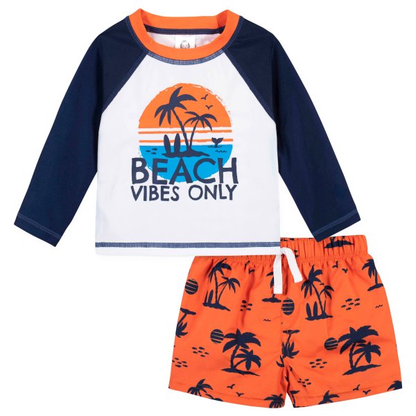 2-Piece Baby & Toddler Boys Vacation Vibes Rash Guard & Swim Trunks Set