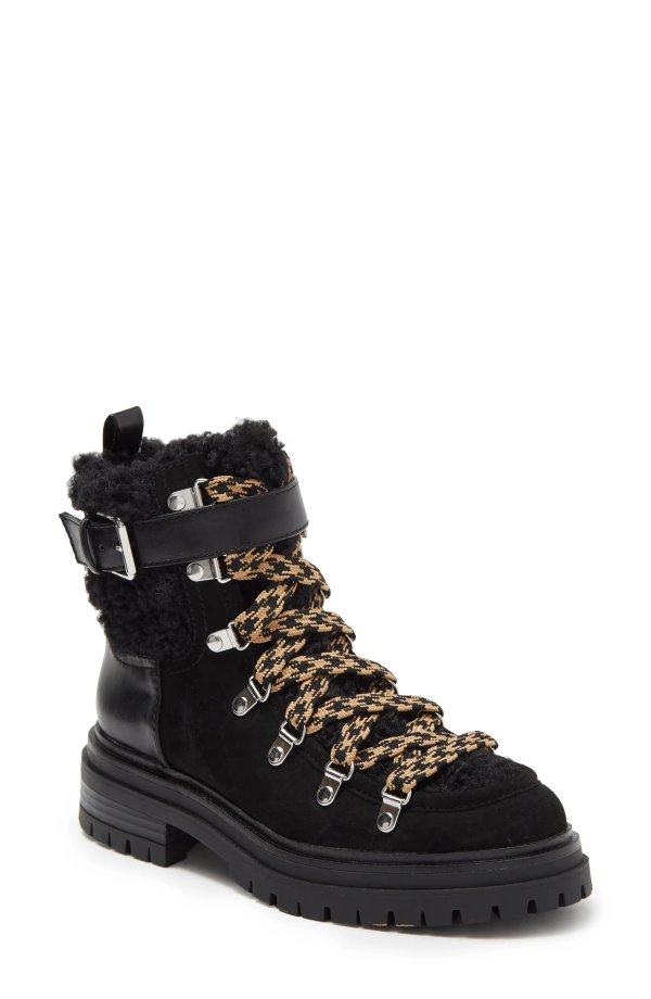 Gretchen Faux Shearling Trimmed Lace-Up Boot