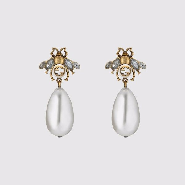 Gucci Bee earrings with drop pearls