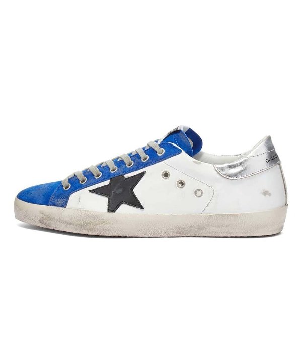 White & Blue Super-Star Leather Sneaker - Men