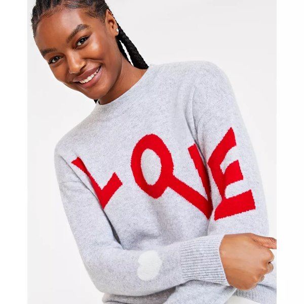 Women's Love Crewneck 100% Cashmere Sweater, Created for Macy's