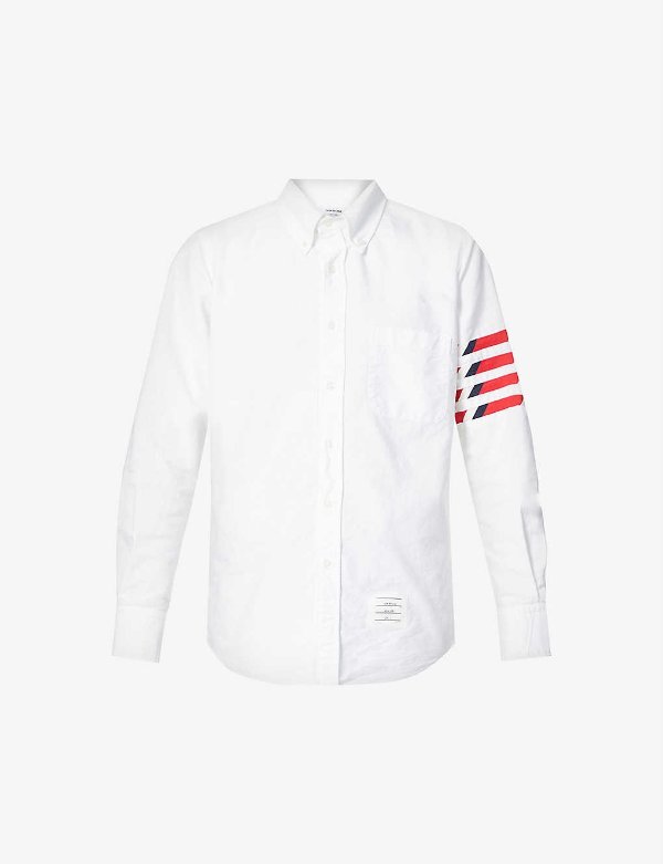 Striped-panel regular-fit cotton shirt