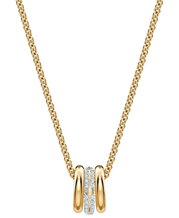 Two-Tone Crystal Triple-Ring Pendant Necklace, 16-1/2" + 2" extender