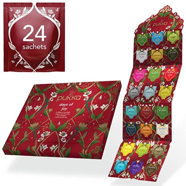 Tea Advent Calendar 2022, Organic Herbal Tea, Perfect for Gifting, 24 Tea Bags For The Christmas Countdown, Red