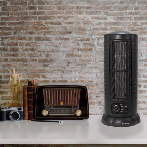 1,500-Watt Oscillating Ceramic Tower Heater with Safety Features, Black