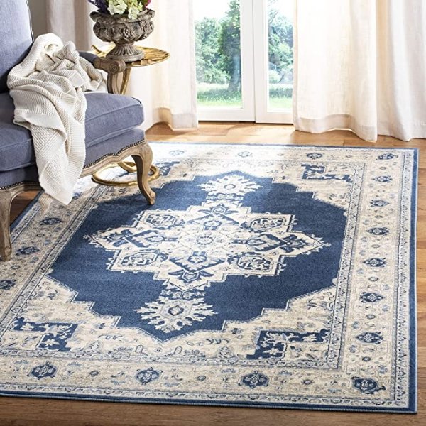 Brentwood Collection BNT865N Area Rug, 3' x 5', Navy/Cream