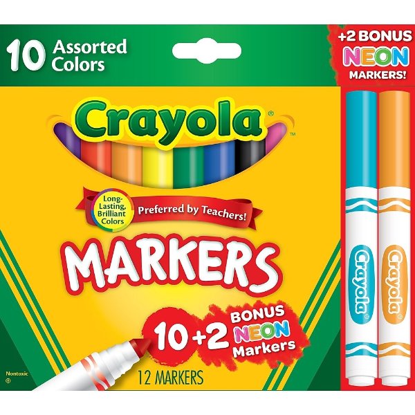 Crayola Markers Assorted colors Bonus Pack, 12/Box (58-7750)