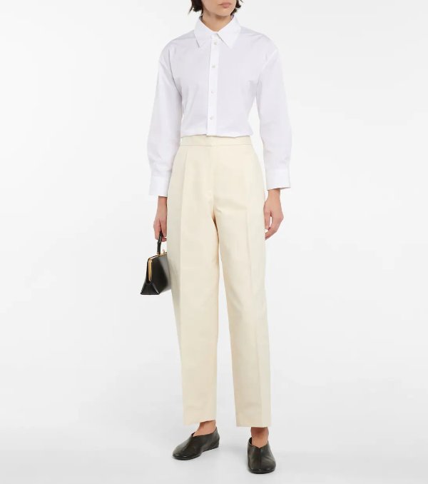High-rise cotton tapered pants