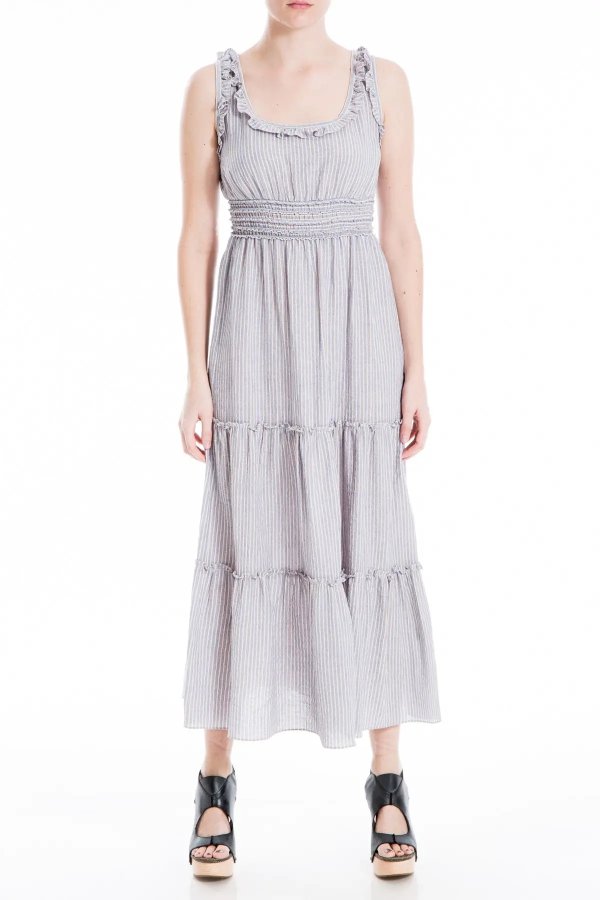 Sleeveless Printed Smocked Tiered Midi Dress