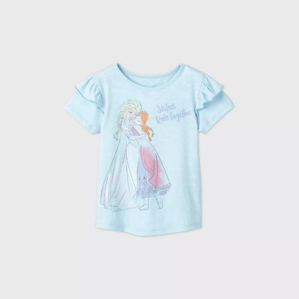 Toddler Girls' Frozen Elsa and Anna Sisters Rule Short Sleeve T-Shirt - Blue