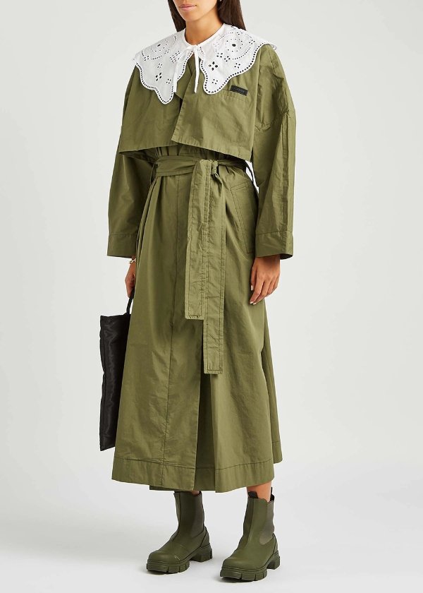 Olive cotton-blend trench coat