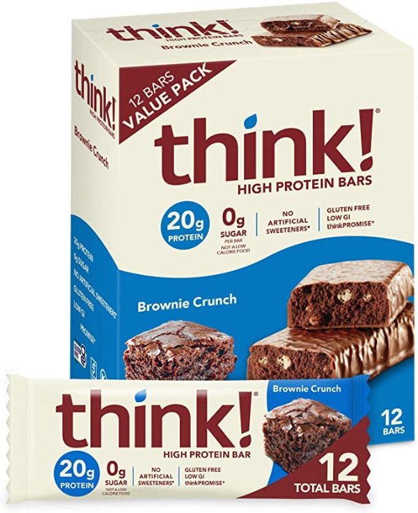 ! Protein Bars, High Protein Snacks, Gluten Free, Sugar Free Energy Bar with Whey Protein Isolate, Brownie Crunch, Nutrition Bars without Artificial Sweeteners, 2.1 Oz (12 Count)