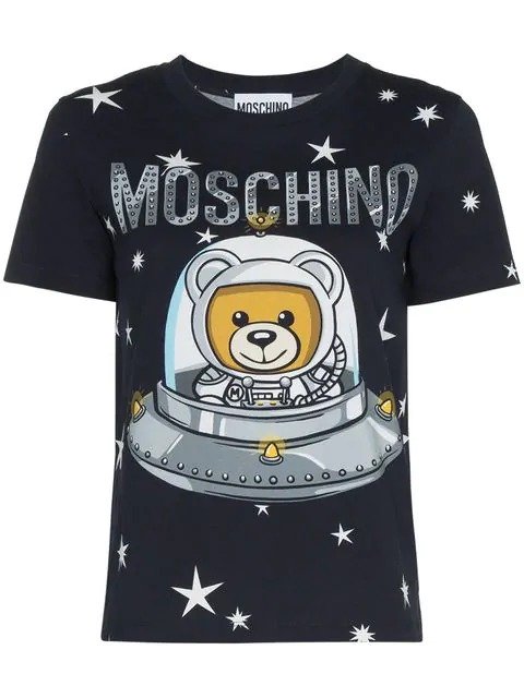 Space bear teddy logo cotton t-shirt