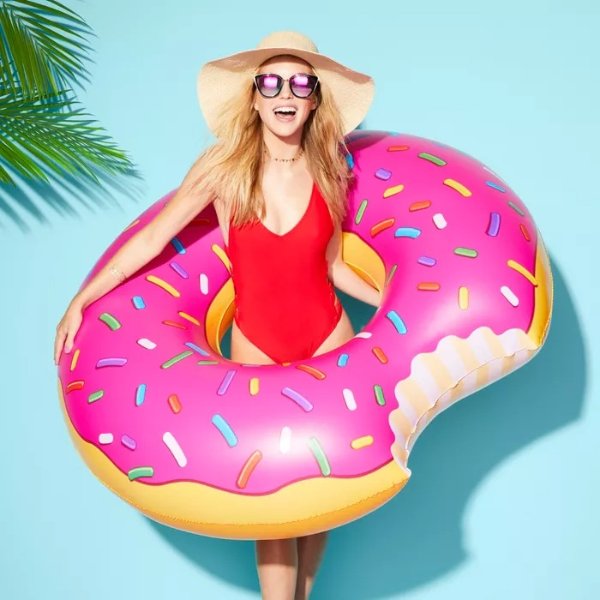 Strawberry Frosted Donut Pool Float Pink 