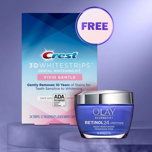 OLAY and Crest Gift Set | Retinol 24 + Peptide 24 Face Moisturizer and Crest 3D Whitestrips