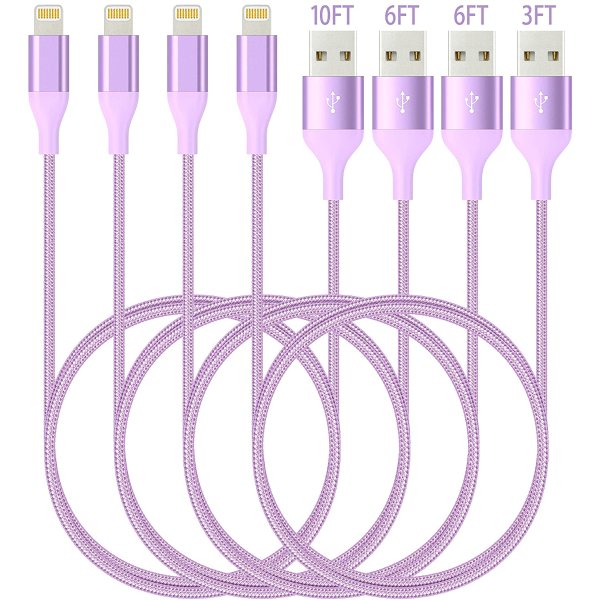 Color Purple Lightning Cable 4Pack(10ft 6ft 6ft 3ft) iPhone Charger