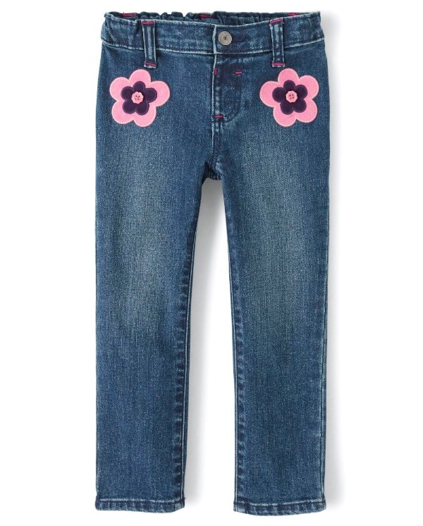 Girls Embroidered Flower Jeans - Berry Cute