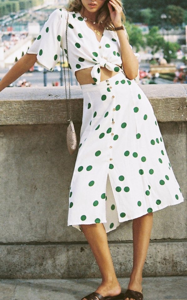 Marin Polka-Dot Crepe Midi Skirt