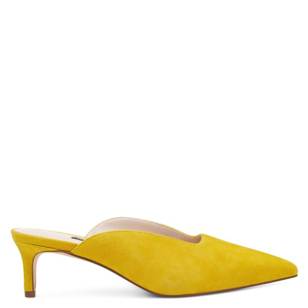 Famille Pointy Toe Mules - Citrine Yellow Suede
