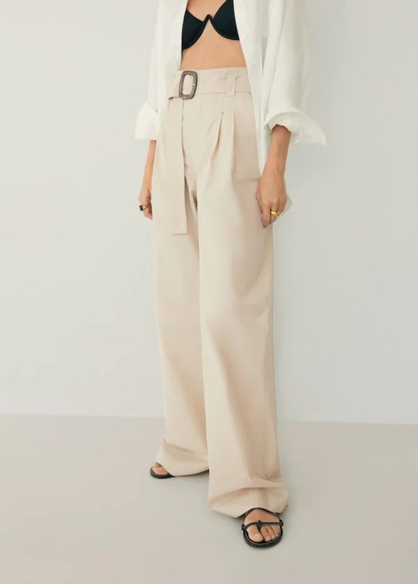 Belt cotton-blend pants - Women | Mango USA