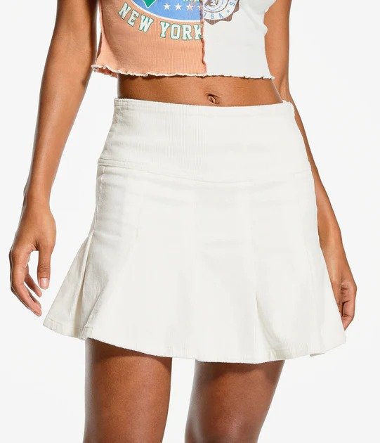 Women's Pleated High-Waisted Corduroy Skirt