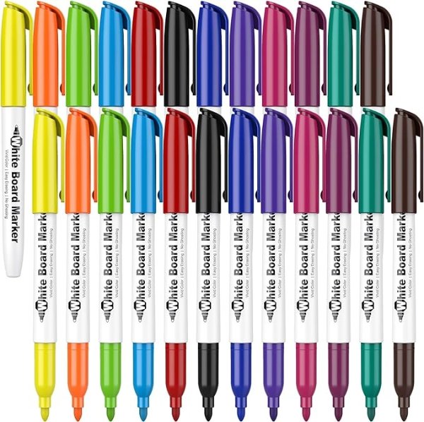 Dry Erase Markers Fine Tip - Whiteboard Markers 24 Pack 12 Assorted Color, Fine Tip Dry Erase Markers For Kids Adults, Color Markers for Classroom