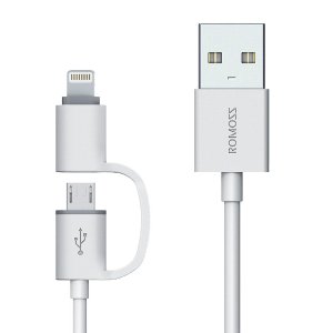 ROMOSS 2-in-1 Lightning & Micro USB Connectors Syncing and Charging Data Cable Cord