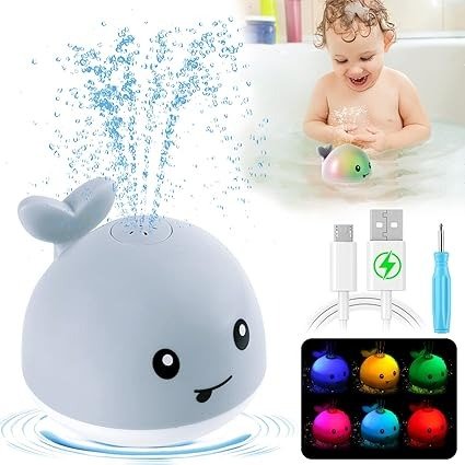 Baby Bath Toys, Rechargeable Whale Baby Toys, Light Up Bath Toys Sprinkler, Pool Bathtub Toys for Toddlers Infants Kids 1-3, Spray Water Baby Easter Birthday Shower Gifts