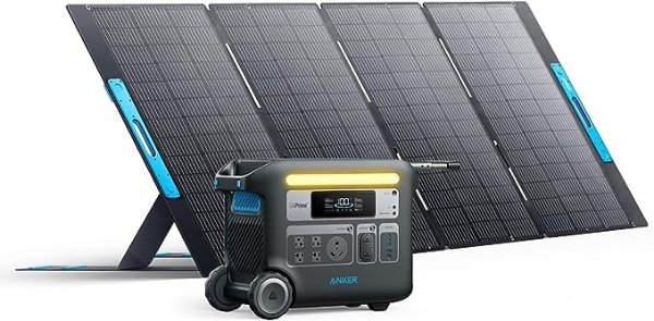 SOLIX F2000 Solar Generator, 2048Wh Portable Power Station with LiFePO4 Batteries and 400W Solar Panel, GaNPrime Technology, 4 AC Outlets Up to 2400W for Home, Power Outages, Camping, and RVs