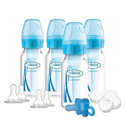 Options+ Slow Flow Bottle Set for Breastfed Baby, 4 Ounce, Blue