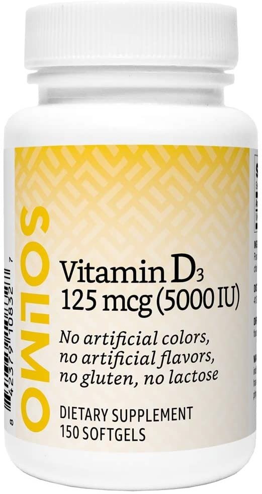 Amazon Brand - Solimo Vitamin D3 125 mcg (5000 IU), 150 Softgels, Five Month Supply (Packaging may vary)