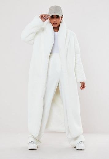- Premium White Faux Fur Maxi Coat