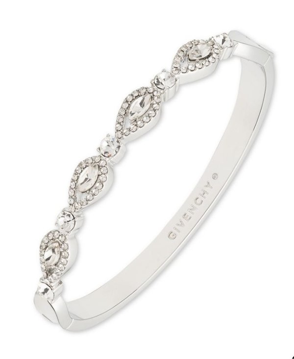 Silver-Tone Crystal Navette Bangle Bracelet