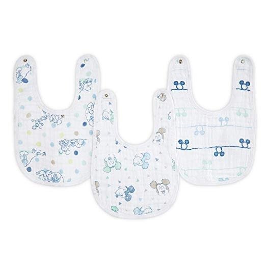 aden by aden + Anais Disney Snap Bib, 100% Cotton Muslin, Soft Absorbent 3 Layers, Adjustable, 9” X 13”, 3 Pack, Mickey Bubble
