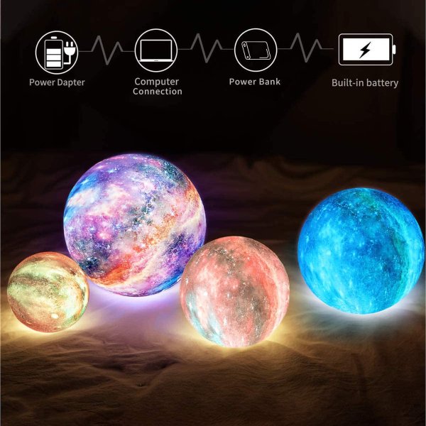 LOGROTATE Moon Lamp , 16 Colors Galaxy Lamp 3D Printing Moon Light with Stand/Remote Control/Touch/USB Rechargeable/Timer
