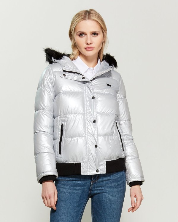 Faux Fur-Trimmed Quilted Bomber Jacket