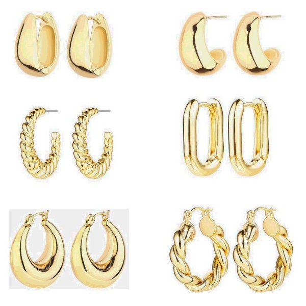 6 Pairs 14K Gold Hoop Earrings for Women