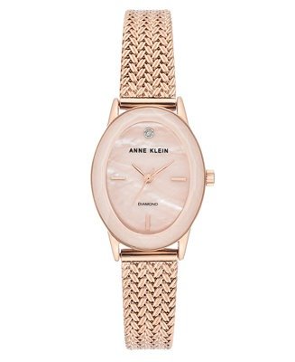 Women's Diamond-Accent Rose Gold-Tone Stainless Steel Mesh Bracelet Watch 24x30mm