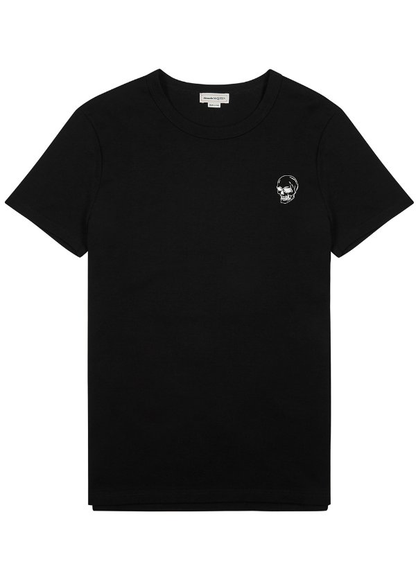 Black printed cotton T-shirt