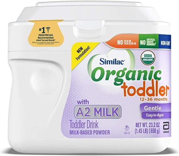 Organic Toddler Drink with A2 Milk, First & Only USDA Organic Toddler Drink Made with A2 Milk, Gentle and Easy to Digest, Supports Brain and Eye Health, Powder, 1.45-lb Tub, 6 Count