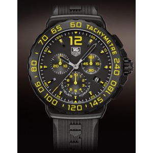Tag Heuer Formula 1 Chronograph Black and Yellow Dial Black Rubber Men's Watch CAU111E.FT6024