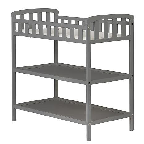 Emily Changing Table In Steel Grey, Comes With 1" Changing Pad, Features Two Shelves, Portable Changing Station, Made Of Sustainable New Zealand Pinewood