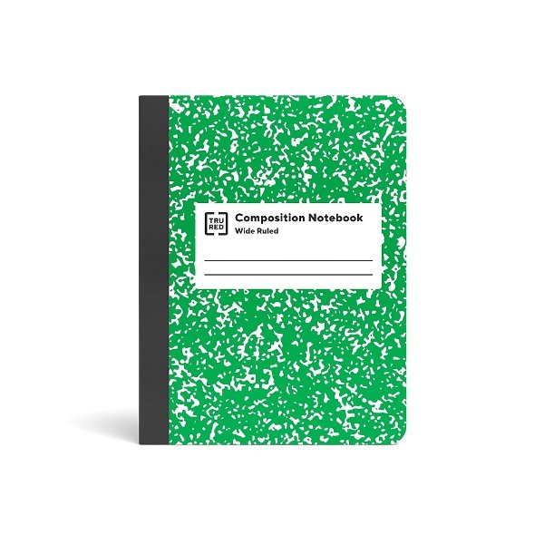 TRU RED™ Composition Notebook, 7.5" x 9.75", Wide Ruled, 100 Sheets, Green/White (TR55074)