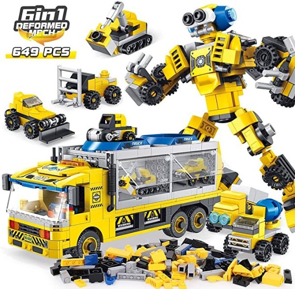 STEM Robot Educational Learning Building Bricks Toy Carrier Truck Set Vehicles Gifts for Kids Boys and Girls Tight Fit and Compatible with All Major Brands (Yellow)