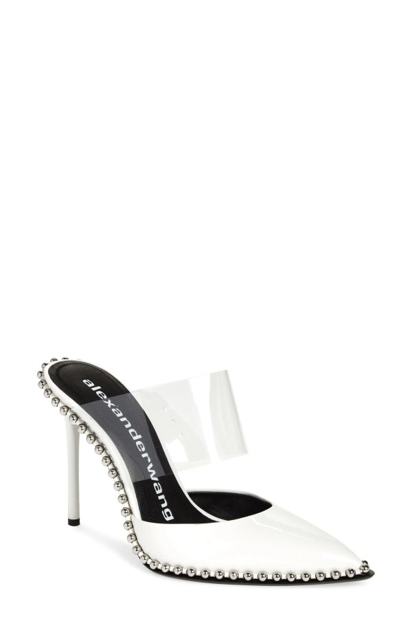 Rina Studded Clear Strap Pointed Toe Mule