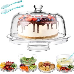 Clear Acrylic Cake Stand with Dome Lid 6-in-1 Multifunctional Cake