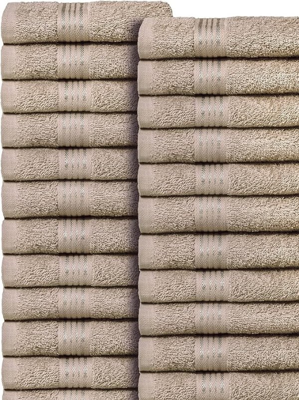 BELIZZI HOME Ultra Soft Cotton Washcloths, Contains 24 Piece Face Cloths 12x12 inch, Ideal for Everyday use Face Towels, Compact & Lightweight Multi Purpose Washcloths - Tan